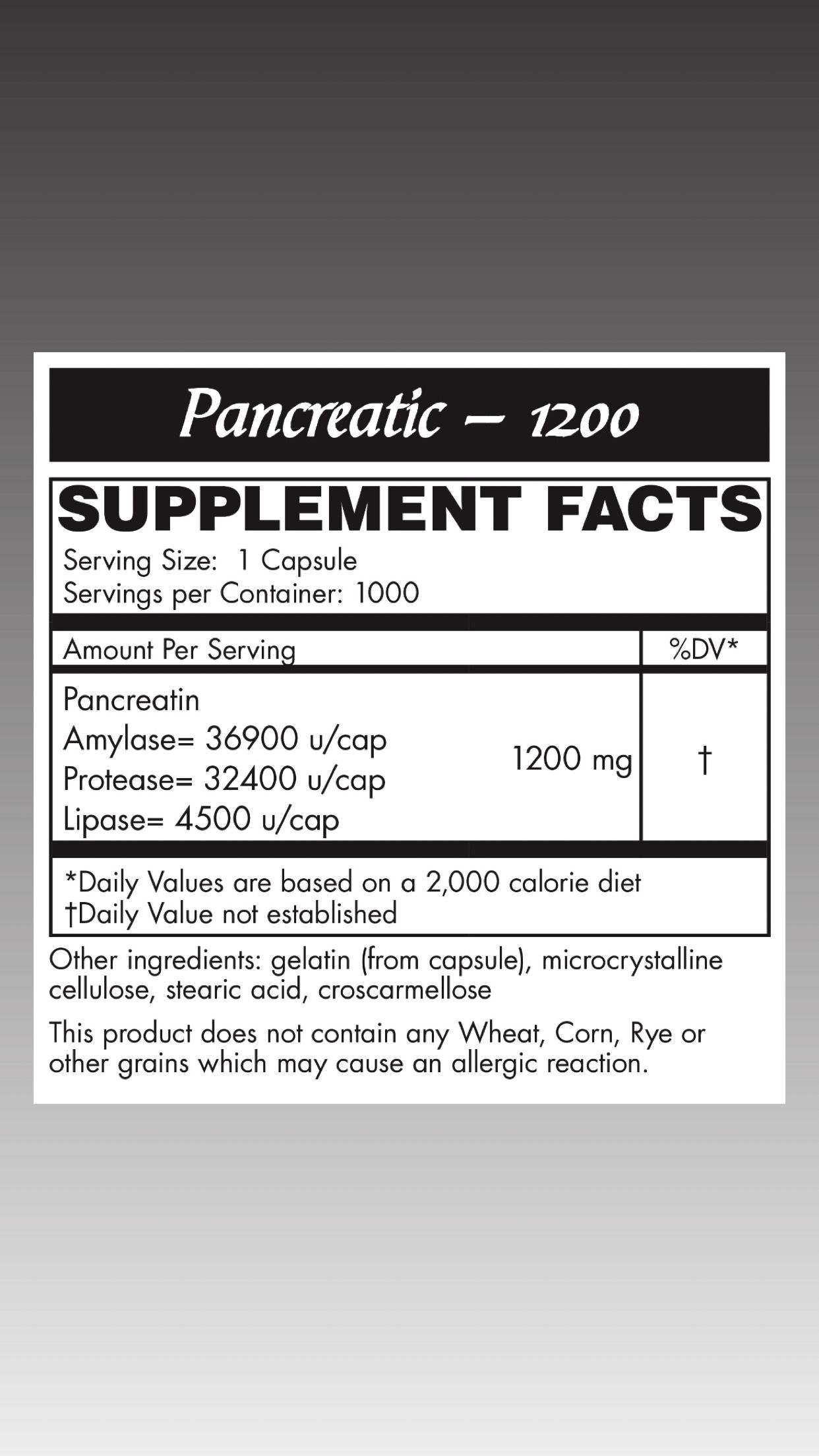Pancreatic 1200 capsules 1000 count