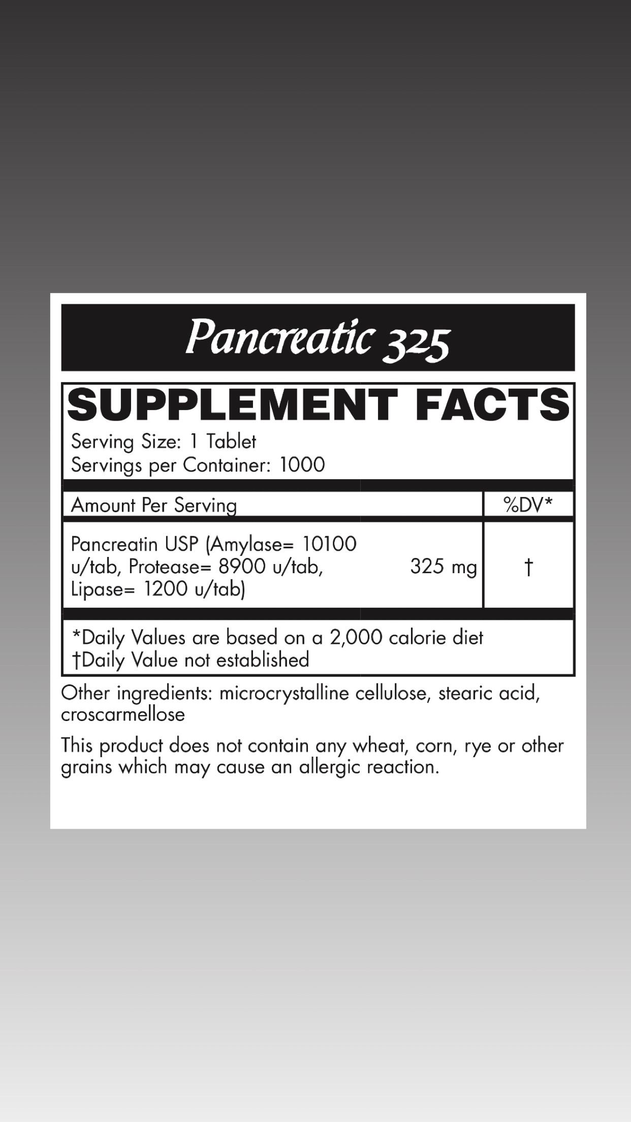 Pancreatic 325 tablets 1000 count