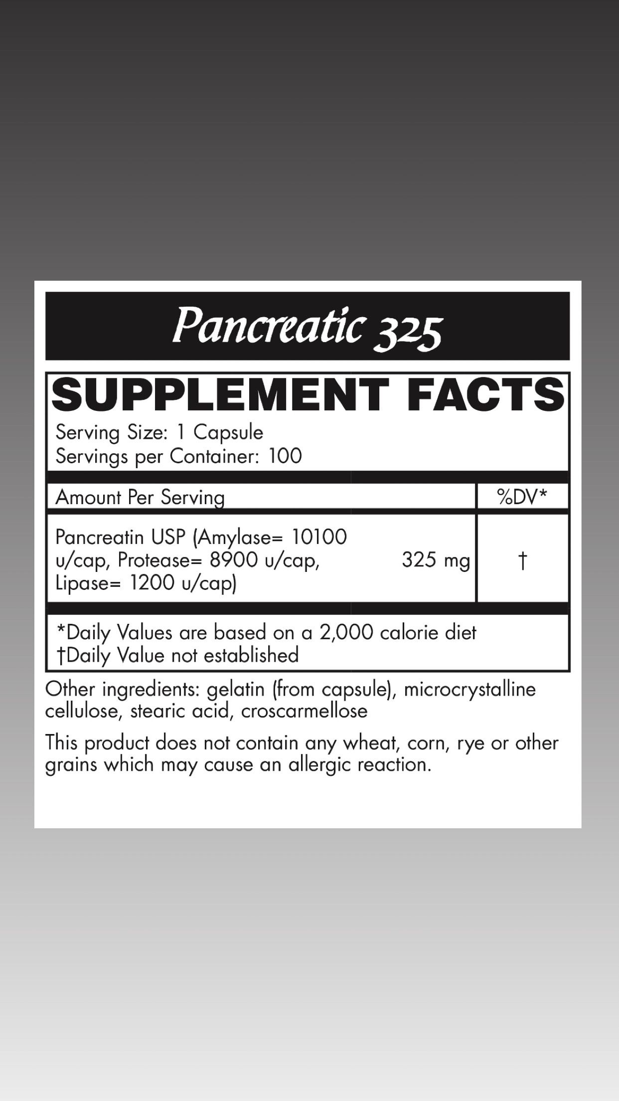 Pancreatic 325 capsules 100 count