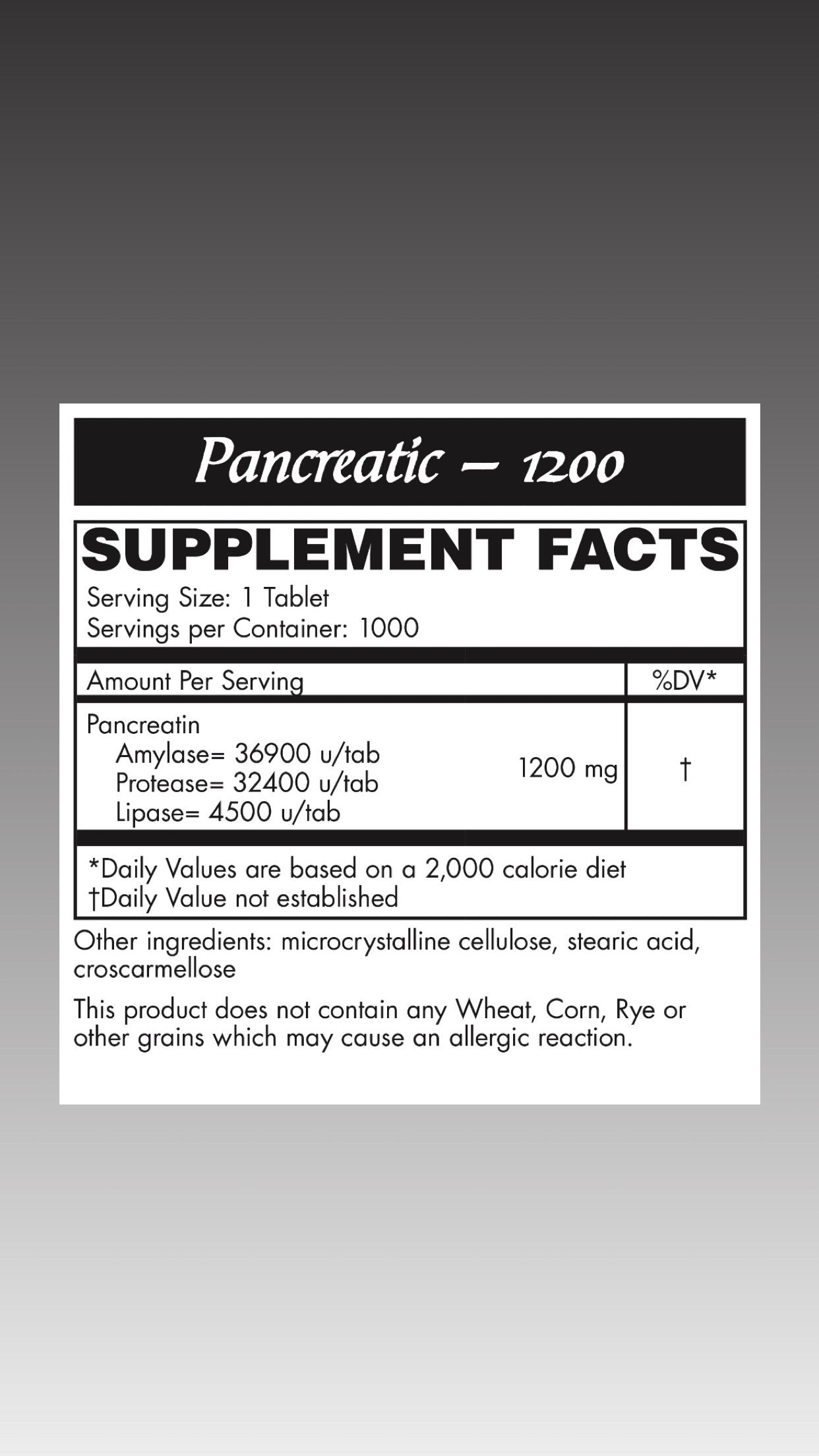 Pancreatic 1200 tablets 1000 count