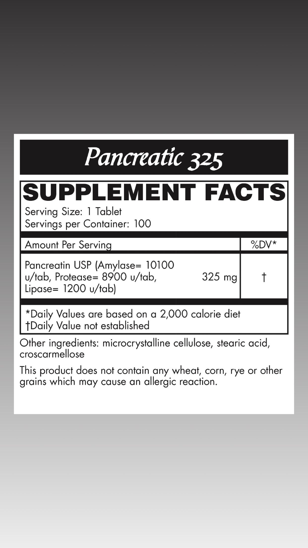 Pancreatic 325 tablets 100 count