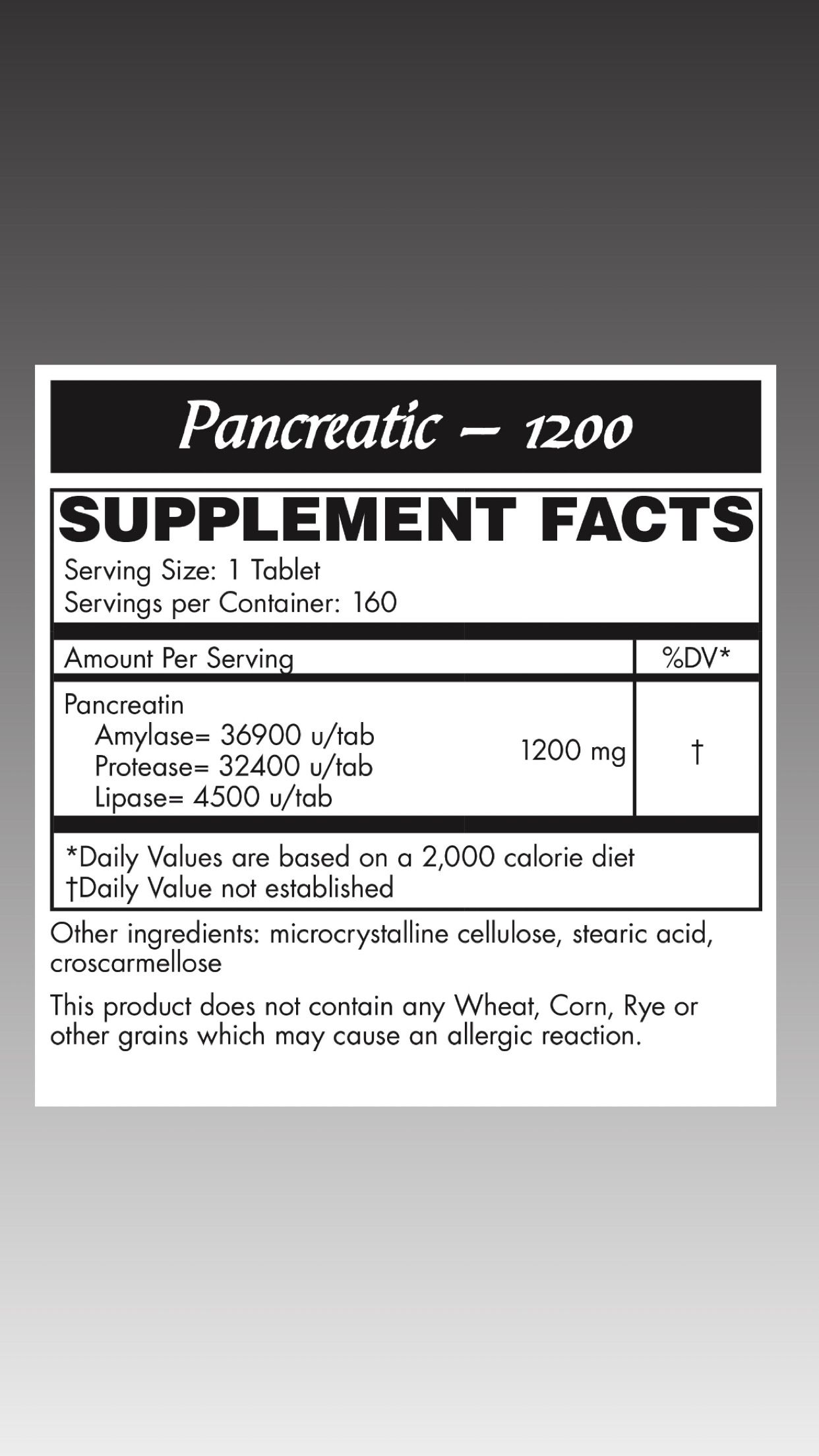 Pancreatic 1200 tablets 160 count