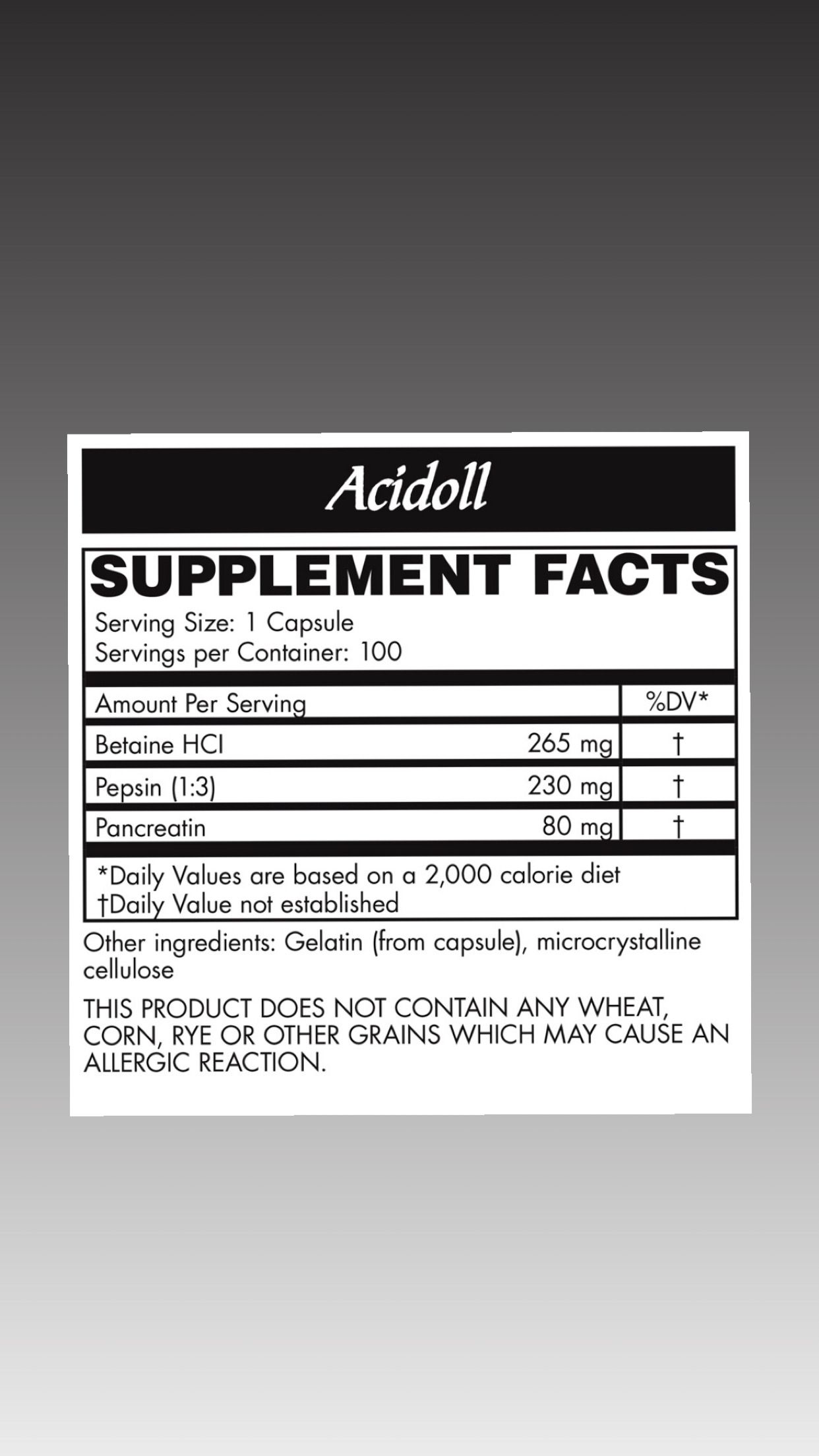 Acidoll Capsules 100 count