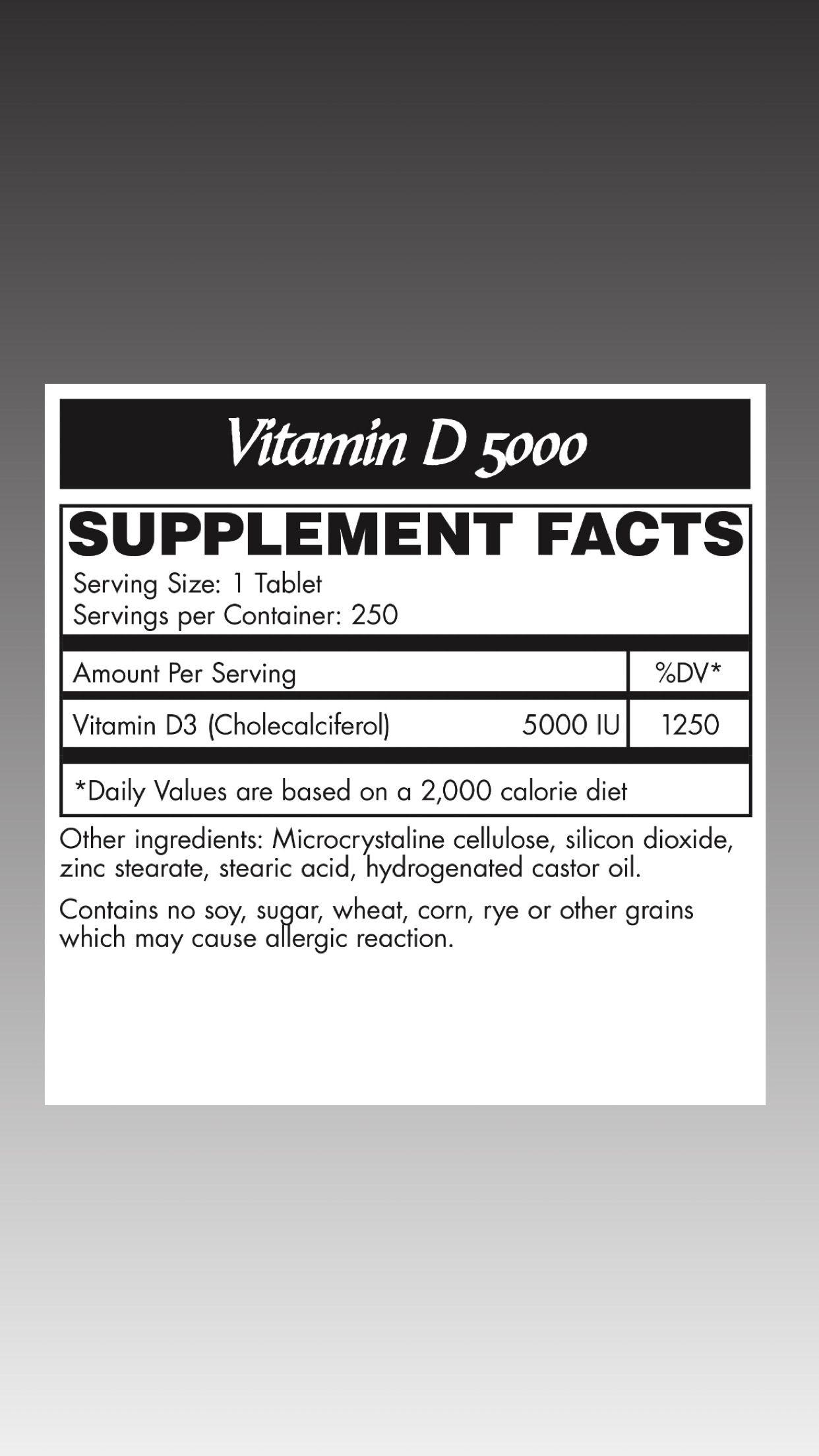 Vitamin D3 5000 IU Tablets 250 count