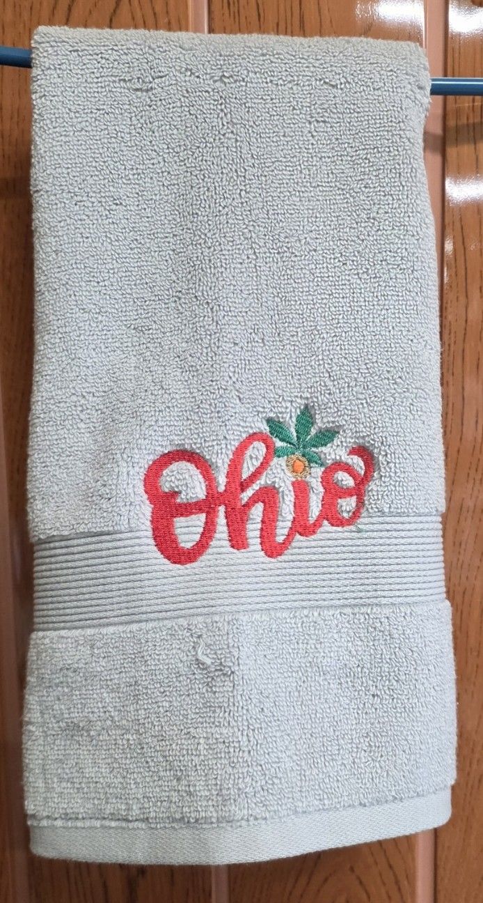 Hand Towel with Ohio and Buckeye Embroidered on it