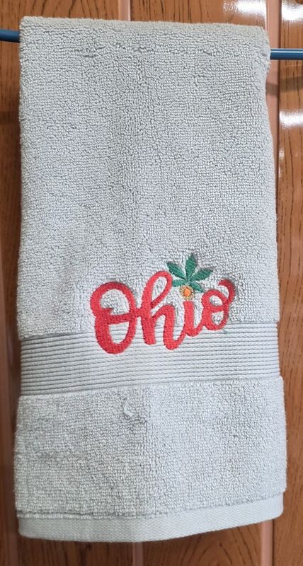 Hand Towel with Ohio and Buckeye Embroidered on it