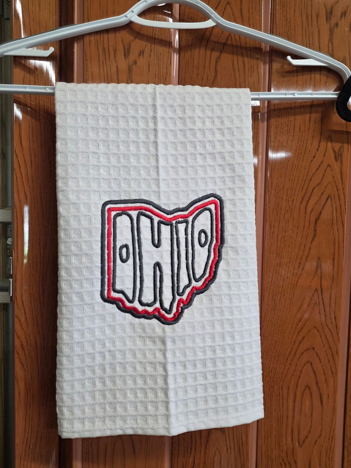 Honeycomb Towel with Ohio Embroidered on it