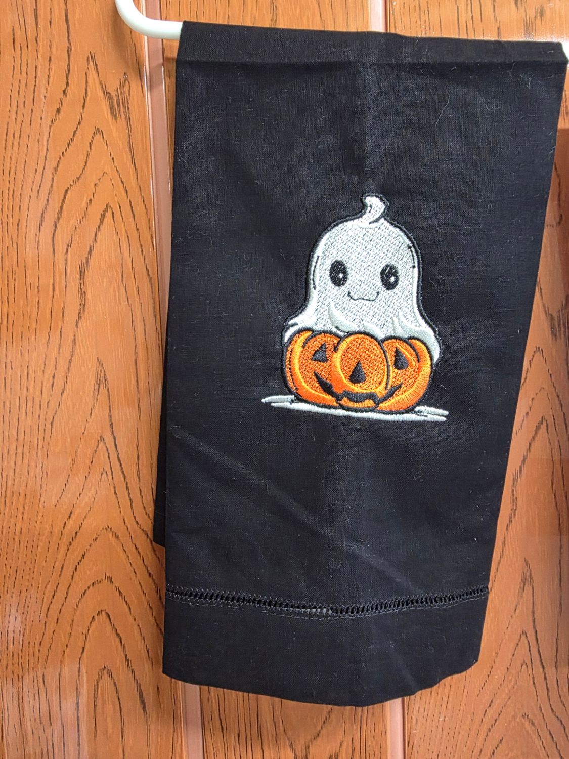 Honeycomb Towel with a Pumpkin and Ghost Embroidered on it