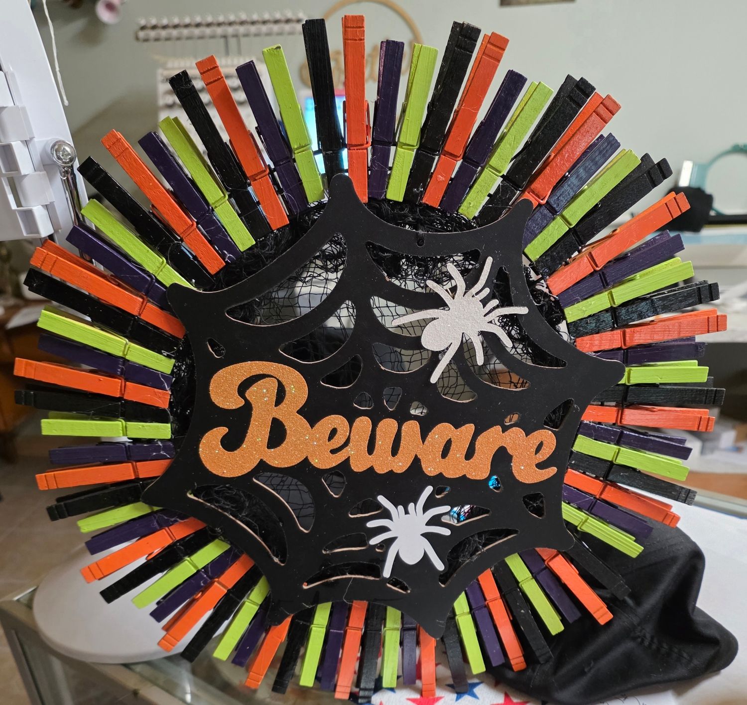 Halloween Wreath in Green, Black and Orange