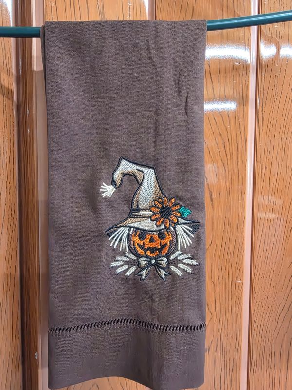 Linen Hemstitched Guest Towel with a Scarecrow