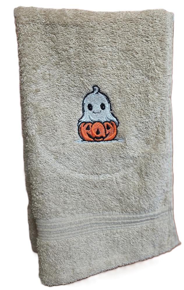 Hand Towel with a Pumpkin and Ghost Embroidered on it