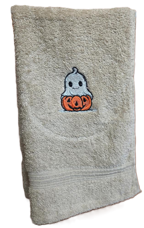 Hand Towel with a Pumpkin and Ghost Embroidered on it
