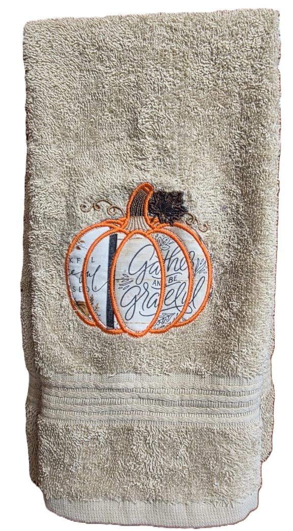 Hand Towel with a Pumpkin Embroidered with Applique
