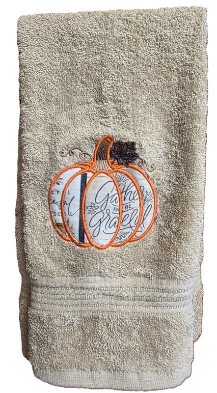 Hand Towel with a Pumpkin Embroidered with Applique