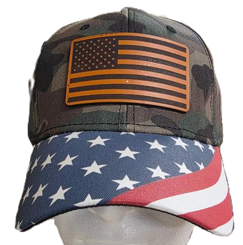 Camo Baseball Cap with Flag Bill and a Leather Flag