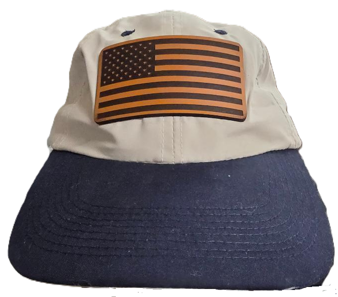 Navy Bill Khaki Basball Cap with Leather Flag