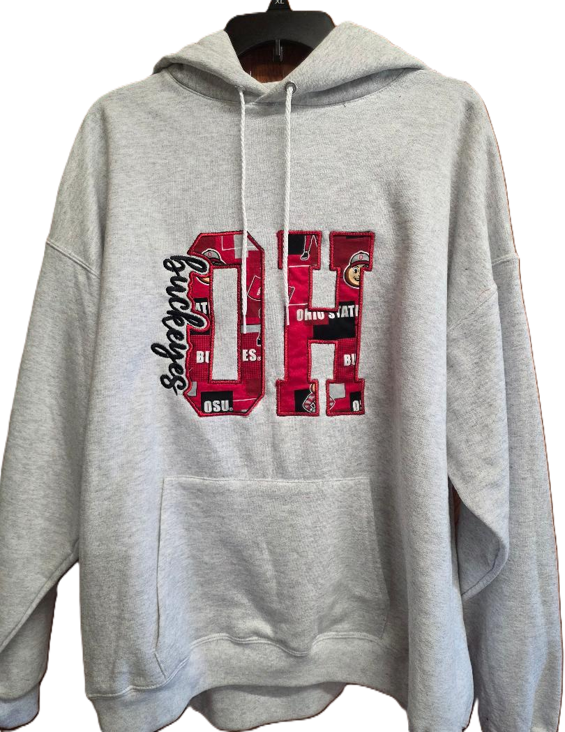 Hanes Ecosmart Hoodie Sweatshirt with OH  IO Embroidered and Applique