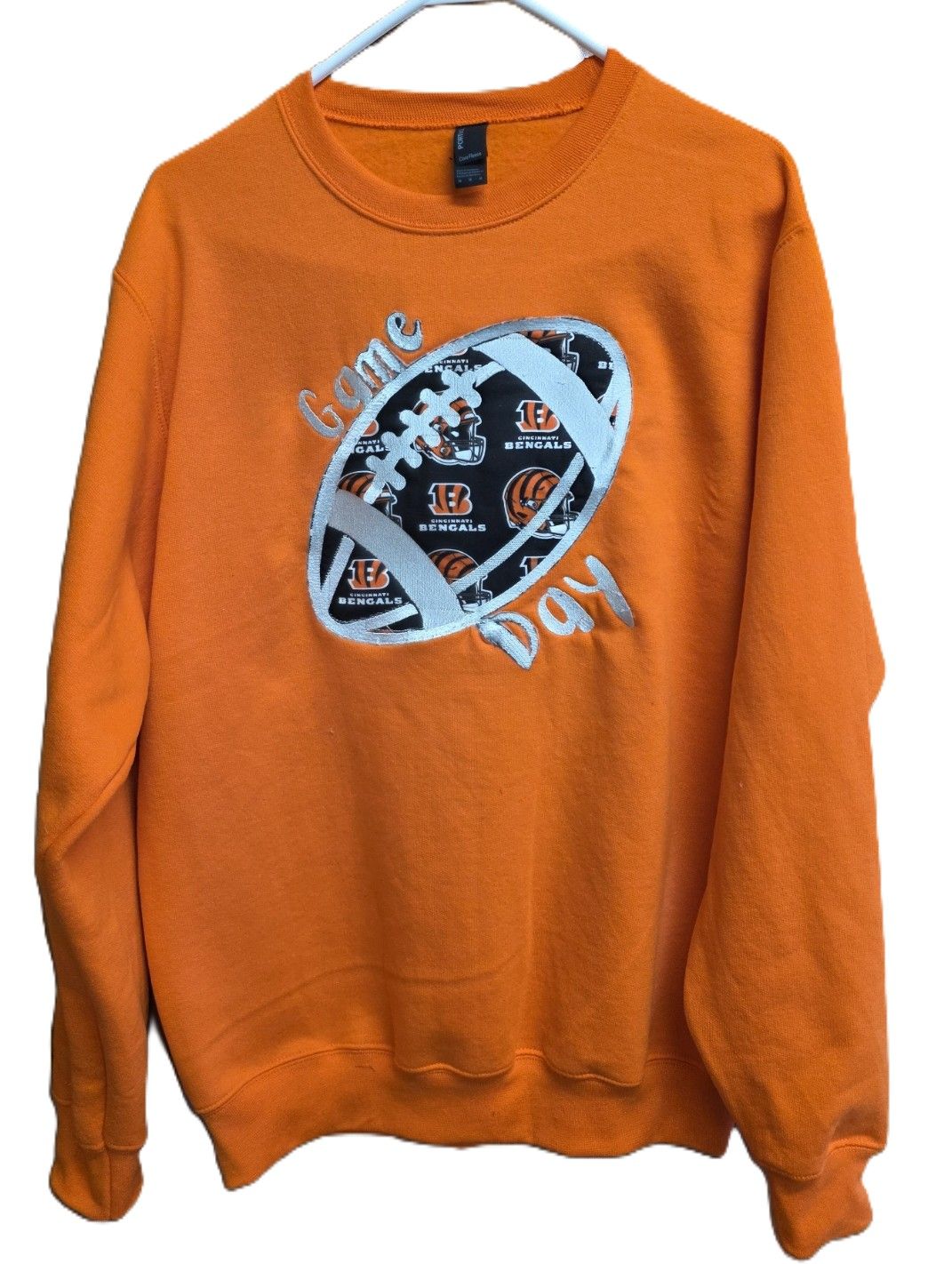 Core Fleece Crewneck Sweatshirt Medium Orange with an Embroidered and Appliqued Football