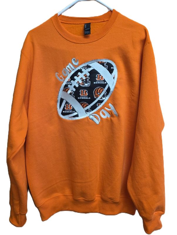 Core Fleece Crewneck Sweatshirt Medium Orange with an Embroidered and Appliqued Football