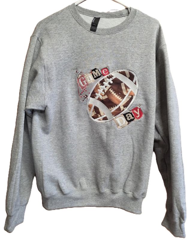 Core Fleece Crewneck Sweatshirt with Game Day and Football Embroidered and Appliqued