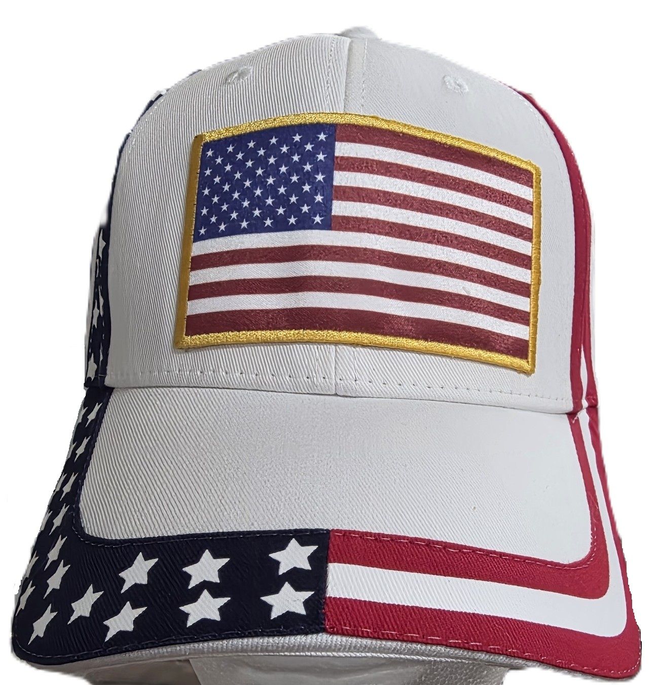Patriotic 6 Panel Low Profile Baseball Cap With USA Flag, color: White