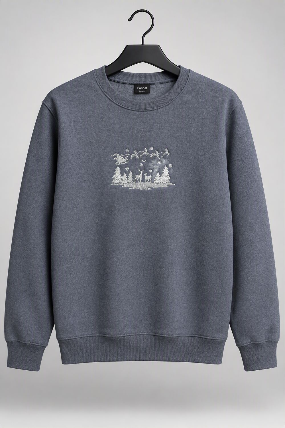 Core Fleece Crewneck Sweatshirt with Santa and a Winter Scene Embroidered on it