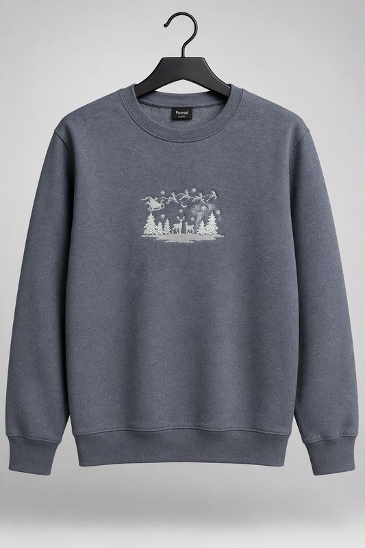 Core Fleece Crewneck Sweatshirt with Santa and a Winter Scene Embroidered on it