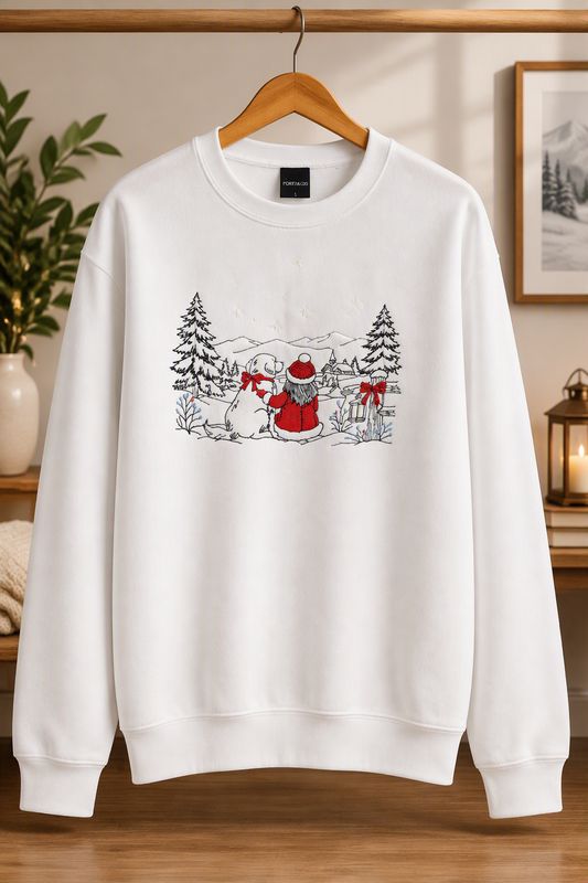 Core Fleece Crewneck Sweatshirt with Girl &amp; Dog Winter scene