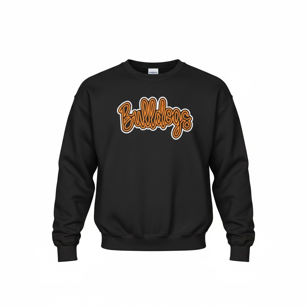 Bulldogs Stadium Script Embroidered crewneck, Color: Black, Size: 2X-Large