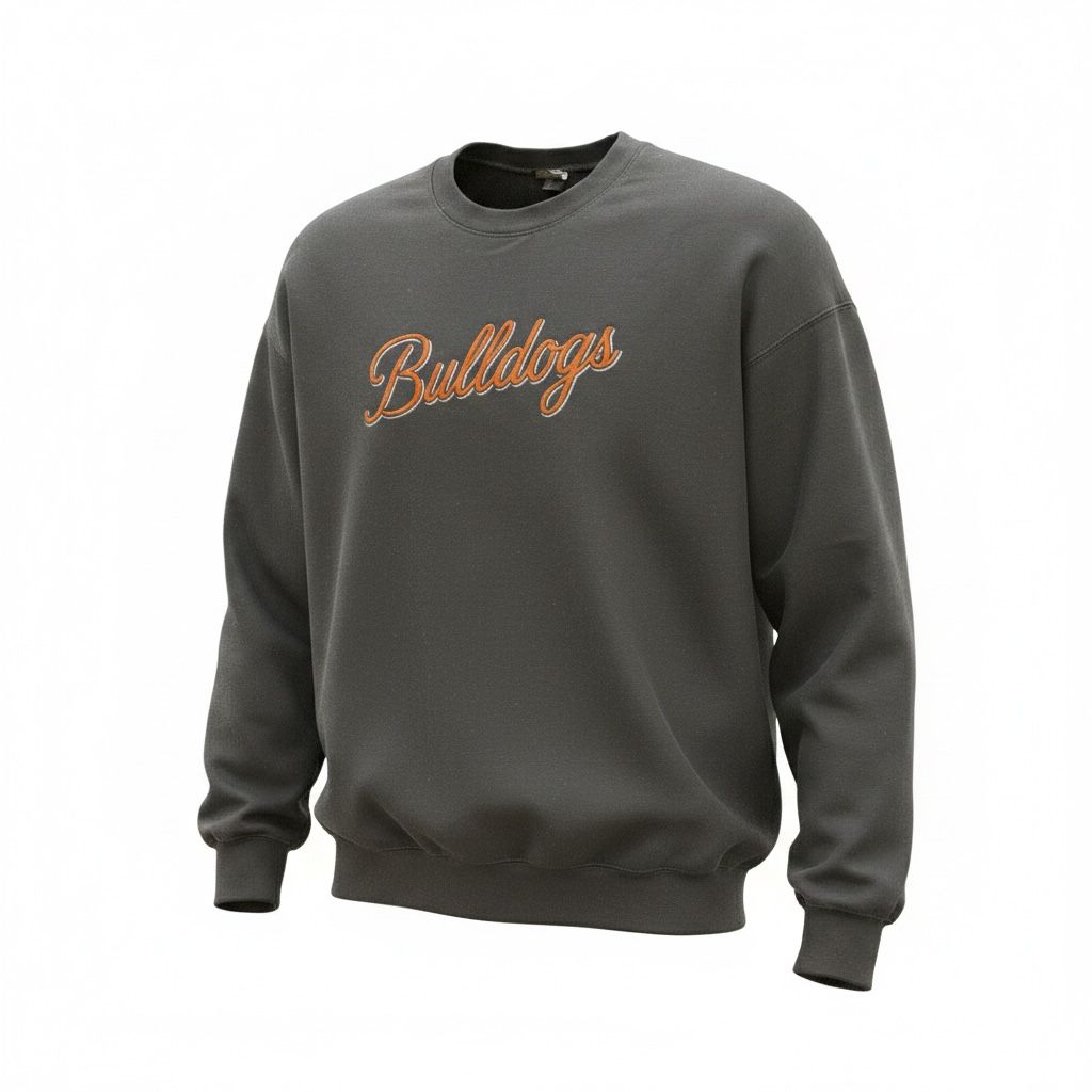 Bulldogs Varsity Script Embroidered Crewneck, Color: Black, Size: X-Small