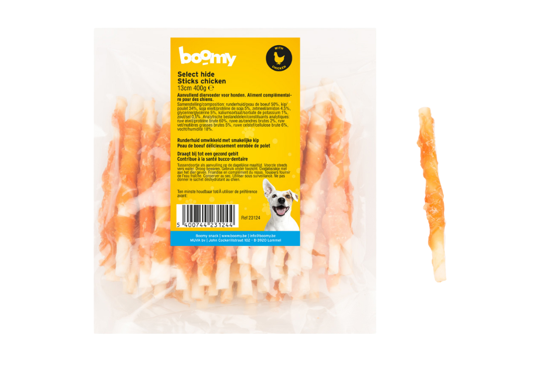 BOOMY Select Hide Sticks Chicken 13cm Kauwsticks met Kip 400g