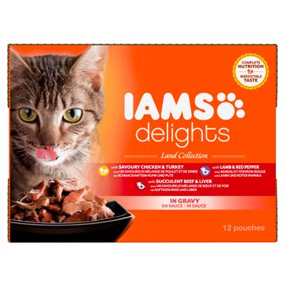 IAMS Delights Adult Cat Land Collection in Saus 12 x 85 g