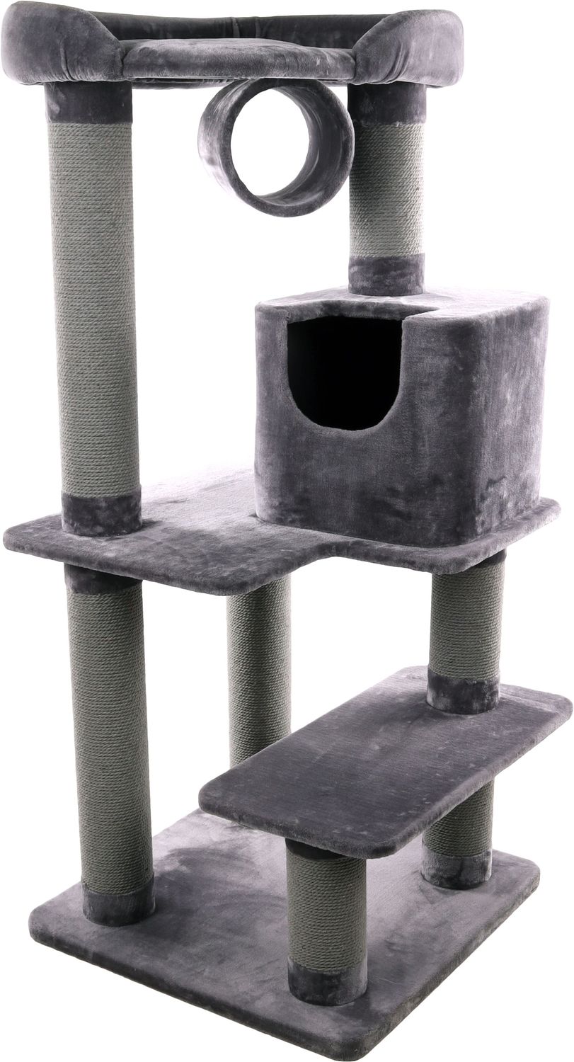Krabpaal Jessi Grijs 176 cm – Krabpaal met Tunnel en Schuilplaats