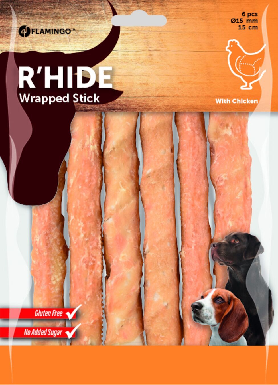 R'Hide Wrapped Stick met Kip 15 cm – 6 stuks