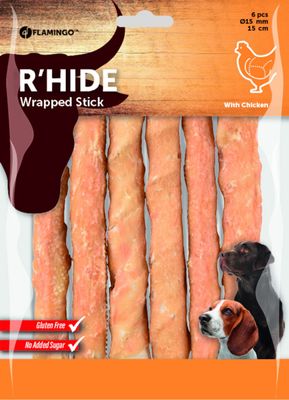 R'Hide Wrapped Stick met Kip 15 cm – 6 stuks