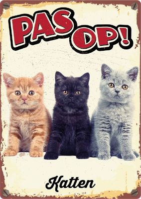 Metalen Waarschuwingsbord Katten Nederlands