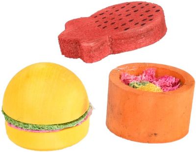 Flamingo Bernie Knaagdierspeelgoed Hout &amp; Loofah 3 Stuks
