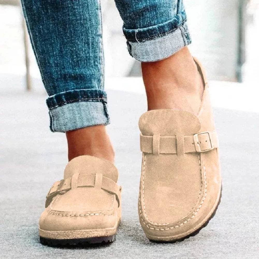 Round Toe Low Heel Buckle Loafers: Tan / 38(US7)