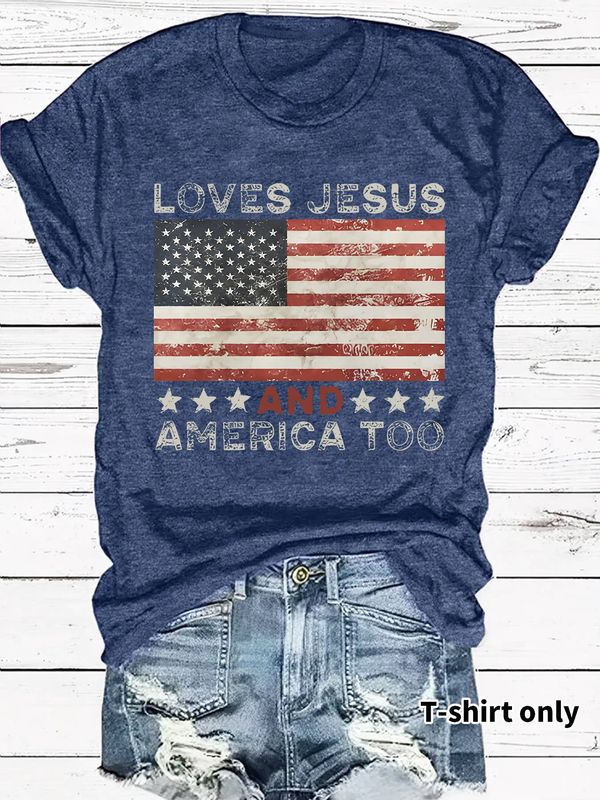 4th of July Retro USA flag Graphic tee short sleeve: Navy