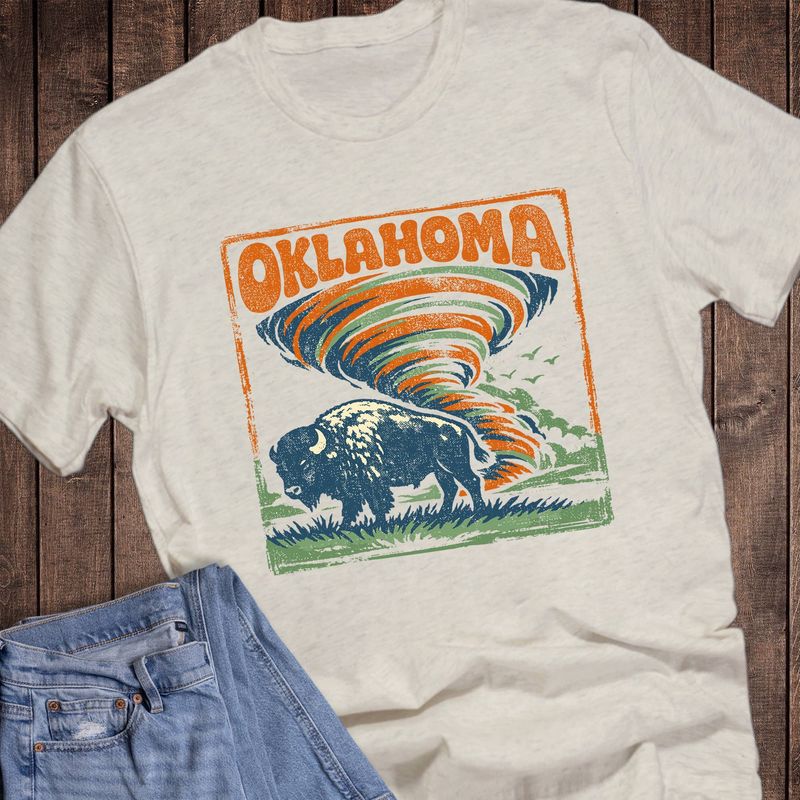 Oklahoma Buffalo and Tornado Graphic Tee: Oat / S / Short Sleeve