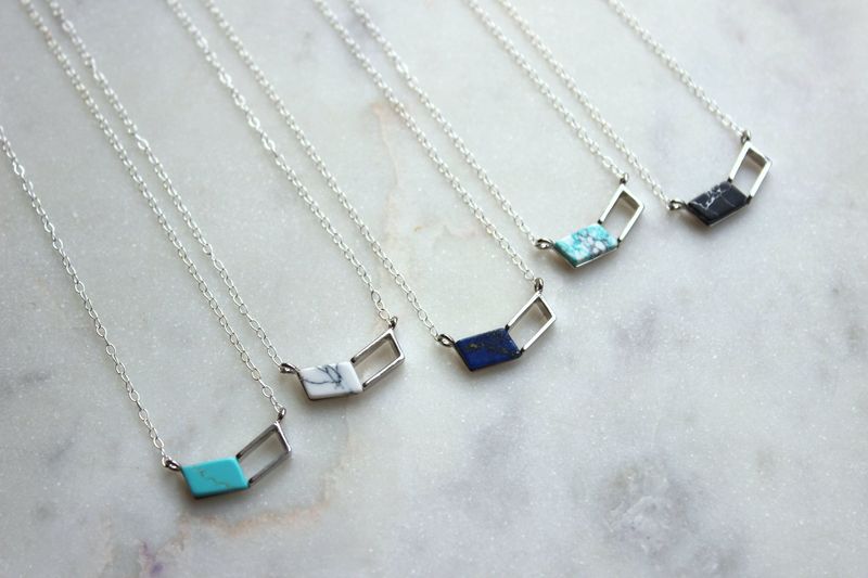 Silver Chevron Necklace, Gemstone Necklace, Chevron Jewelry: White howlite