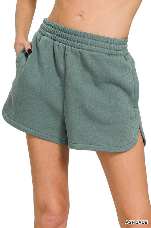Fleece Shorts Acid Wash &amp; Solid: ASH JADE-177104