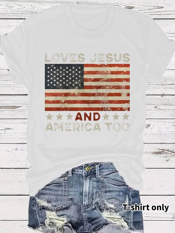 4th of July Retro USA flag Graphic tee short sleeve: White