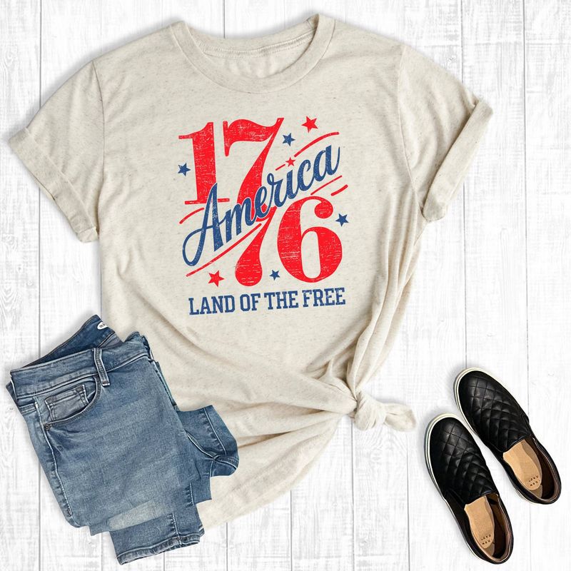 Retro 4th of July 1776 Land of the Free Graphic Tee  : Oat  Short Sleeve