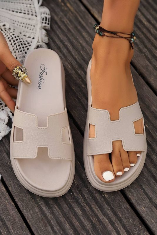 LDC Cutout Design Open Toe Platform Slippers: Beige / (US 6)37