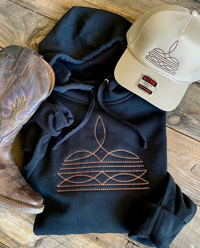 BOOT STITCH EMBROIDERED HOODIE: Black / L