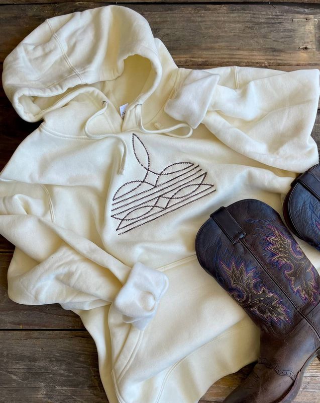 BOOT STITCH EMBROIDERED HOODIE: Cream / L