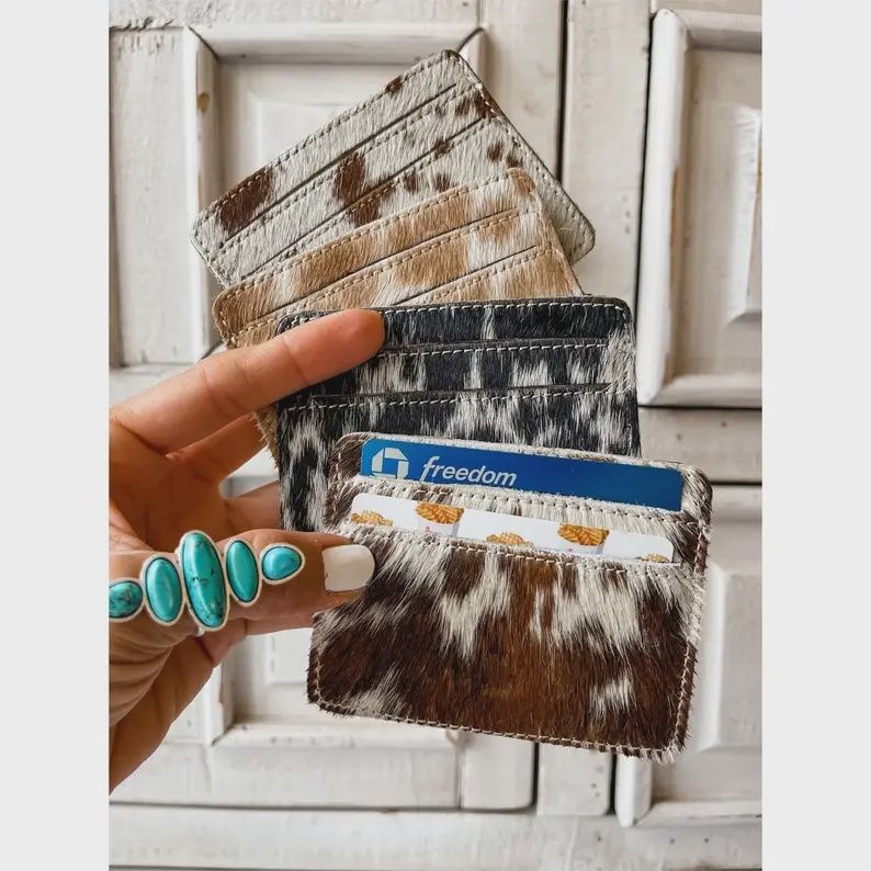 Western Cowhide Credit Card Holder - Money holder: 7 - WHITE + SILVER SPECS