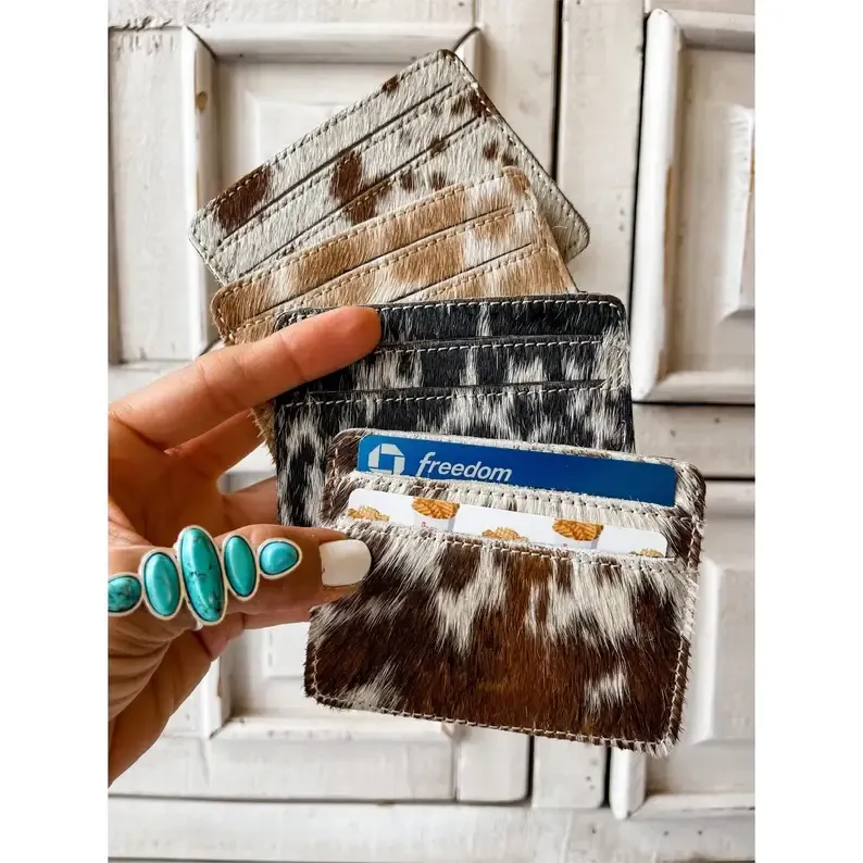 Western Cowhide Credit Card Holder - Money holder: 7 - WHITE + SILVER SPECS