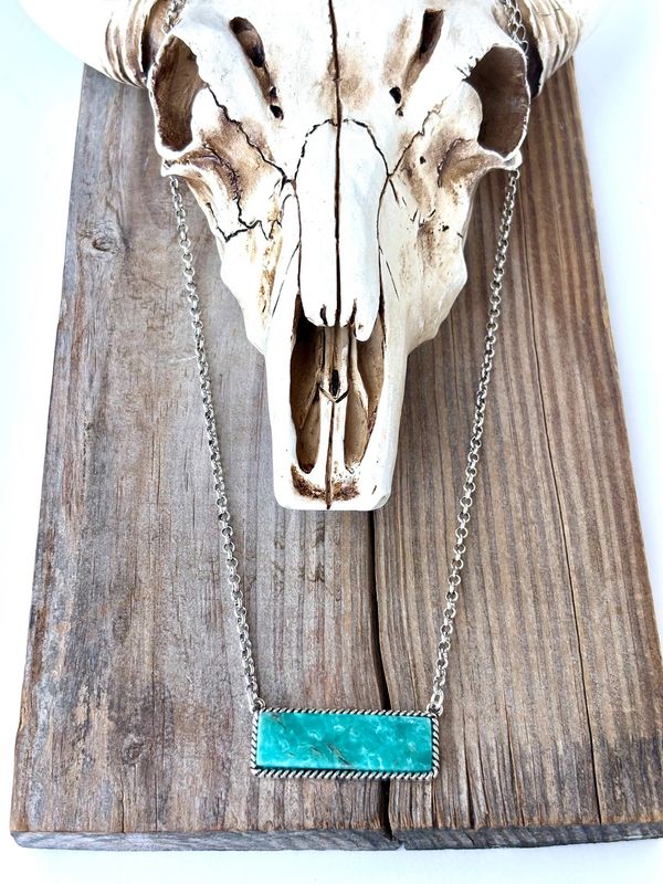 Western Style Stone Bar Pendant Necklace: Turquoise